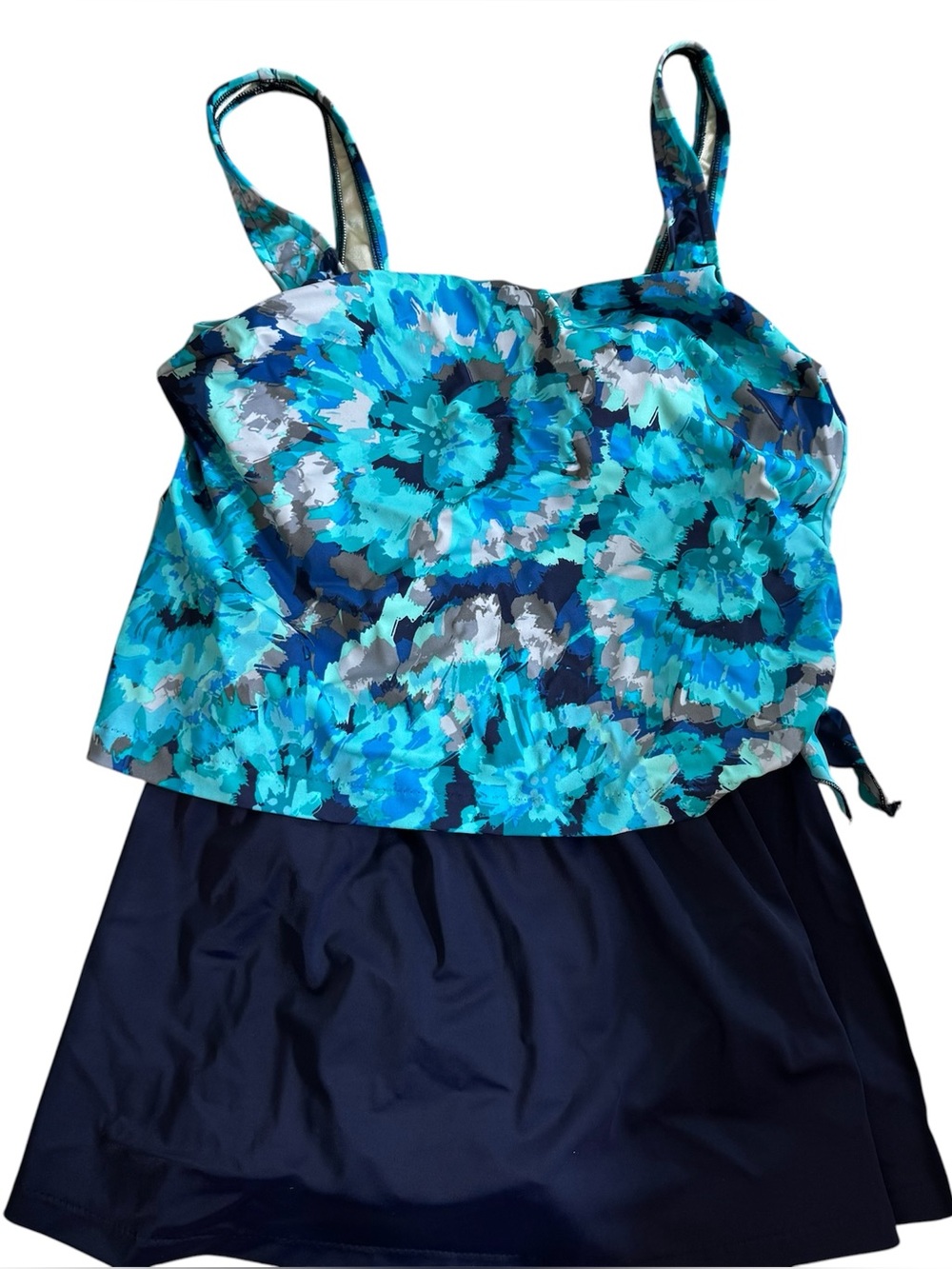Maxine Of Hollywood One Piece Swim Romper Size 14 Blue Padded Skirt